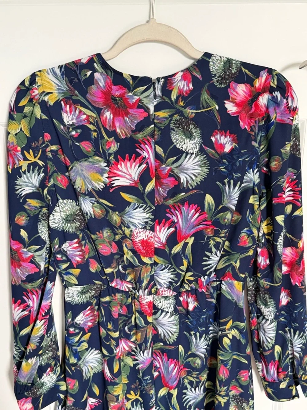J. Crew Navy Floral Long Sleeve Flouncy Hem Mini Dress Size 0 54937